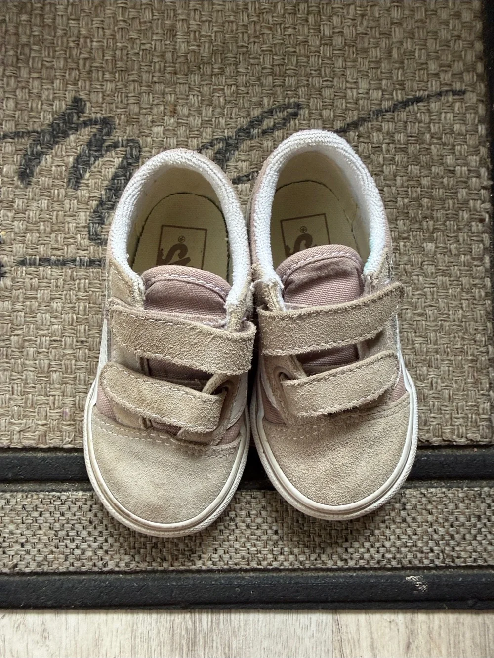 Vans- Beige Suede Velcro Kids Sneakers
